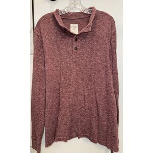 Fossil Henley Long-Sleeve Shirt Burgundy Men's‎ Size Large XL Cotton